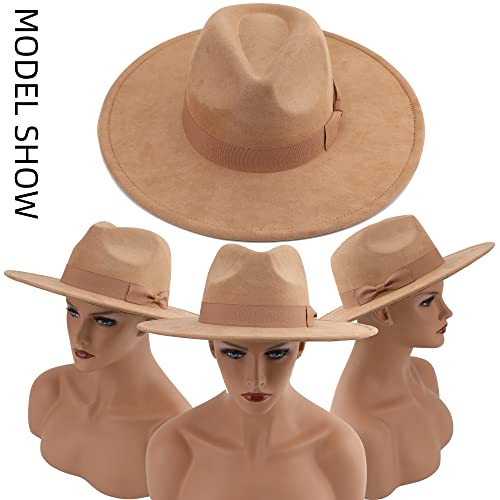 Pro Celia Big Wide Brim Fedora Hat For Women Large Felt Panama Rancher Hat (Camel) #TOP4