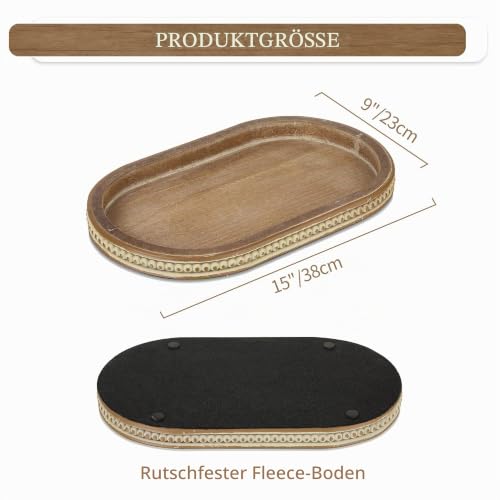 Hanobe Deko Tablett Oval Holztablett Vintage Braune Dekotablett – Ansicht 6