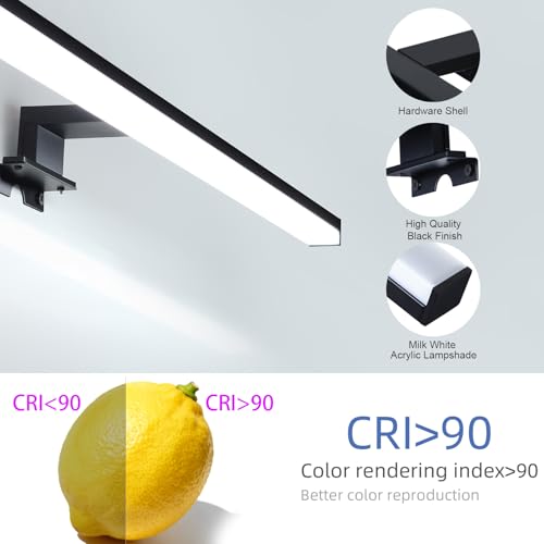 Image of 15.4 inch Plug in Bathroom Light Fixtures Matte Black Vanity Lights,7W LED Picture Light 3 Installation Methods 6700K White-Light Vanity Light Bar Wall Sconce for Bedroom /Living Room /Kitchen