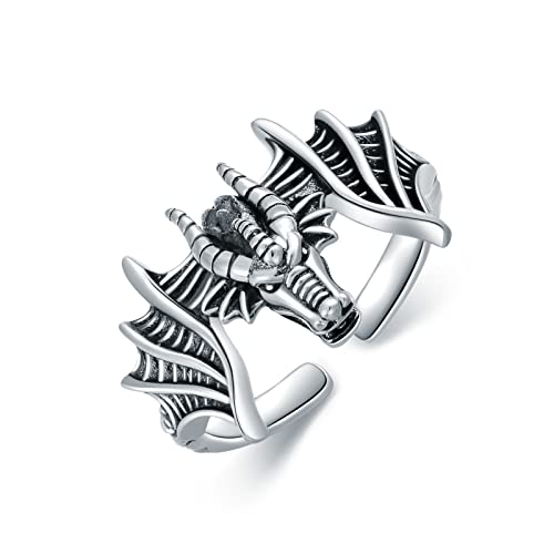Bague dragon réglable en argent sterling pour homme et femme ajustable