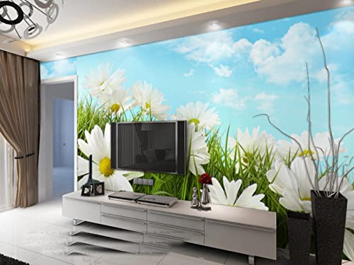 Peintures murales fleurs de chrysanthème 3D pour rénover un mur de salon abîmé - 2
