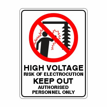 High Voltage Risk Of Electrocution Keep Out Authorised Personnel Only Sign, 12x8 Metal Tin Sign, High voltage danger, staff only.