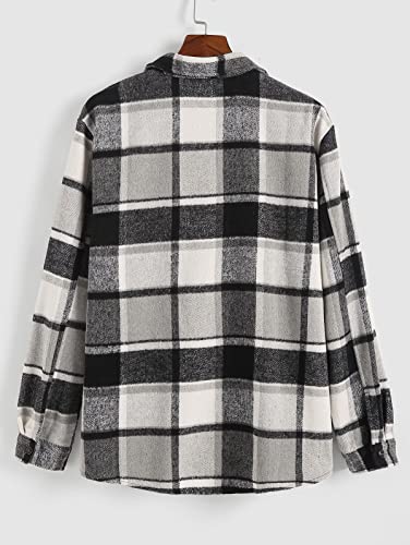 Image of ZAFUL Unisex Plaid Flannel Shirt Jacket Button Down Long Sleeve Pocket Coat Outwear | Mens Fall Clothes Lightweight Long Sleeve Button Down Flap Pocket Jacket Tops for Fall&Winter 2026