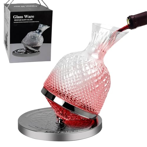 OCEANO Decanter Vino Caraffa per Decantare Areare Vino Rosso Vetro Trasparente Travaso Elegante Moderno Versatore per Serate Feste Idea Regalo Papà (Decanter Girevole, 1.5l)