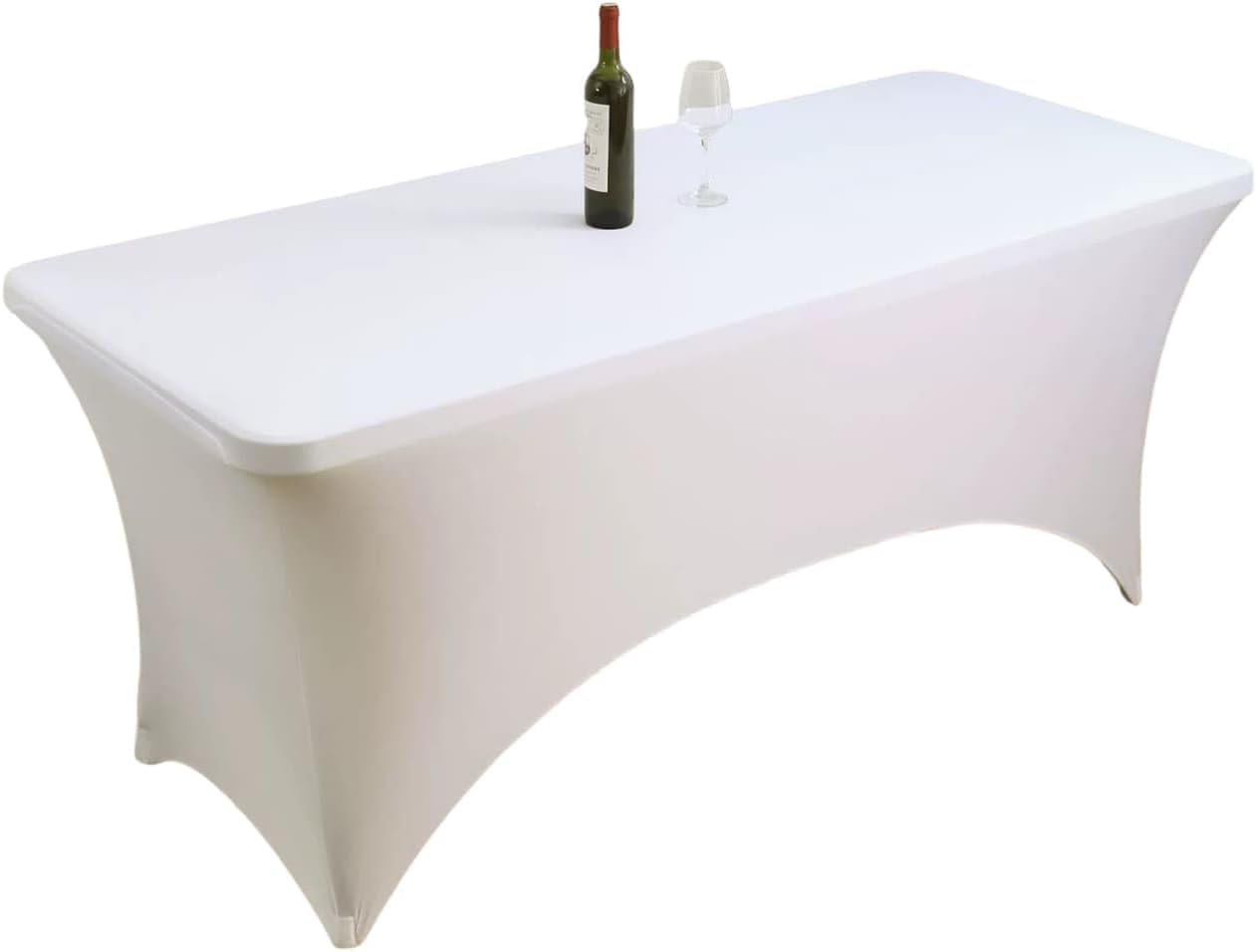 KIJyfgTR Fitted Rectangular Stretch Tablecloth, Machine Washable, Ideal For Parties, Banquets And All Kinds Of Events(White,5FT 152x76cm)
