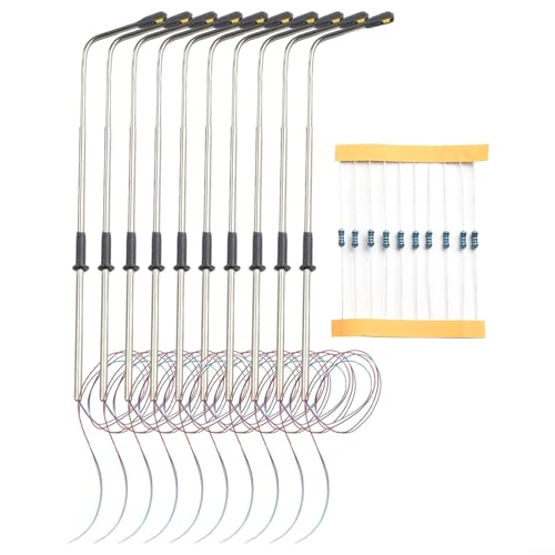 RANRAO Lot de 10 Lampadaires pour Modélisme de train, Blanc chaud - 1:87 - Tête unique - Échelle HO, Lampe d'extérieur pour bacs à Sable, Miniatures, Jardins, Villes