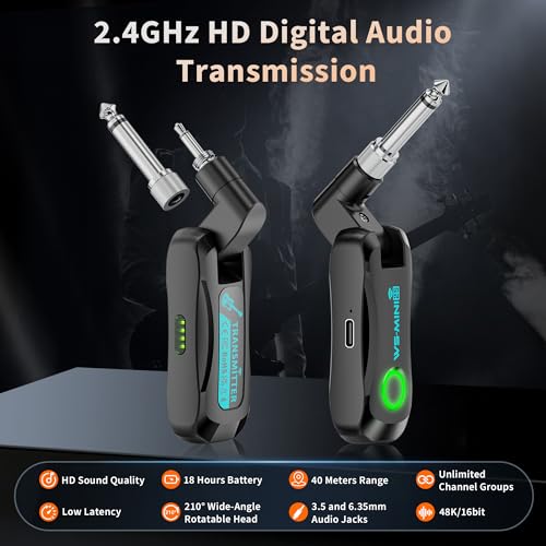 Sistema inalámbrico para guitarra eléctrica y bajo, transmisor y receptor 2.4G recargable, audio de baja latencia plug & play, 4 canales para escenario, práctica y estudio, teclado y batería electrónica miniatura 2