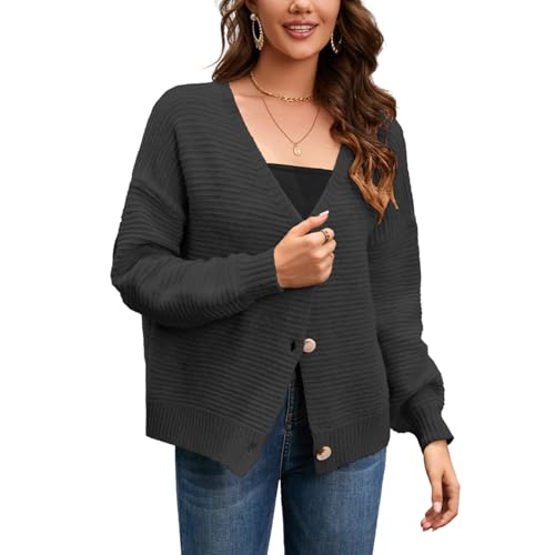 Image of Ribbed Cardigans for Women, Button Up, Long Sleeve, V Neck, Lightweight, Fall Outfits for Women 2025