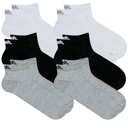 MASH Kit 6 Pares Meia Cano Curto Algodão Sapatilha Esportiva Active Unissex, 2 Branco - 2 Mescla Cinza - 2 Preto, 39-44