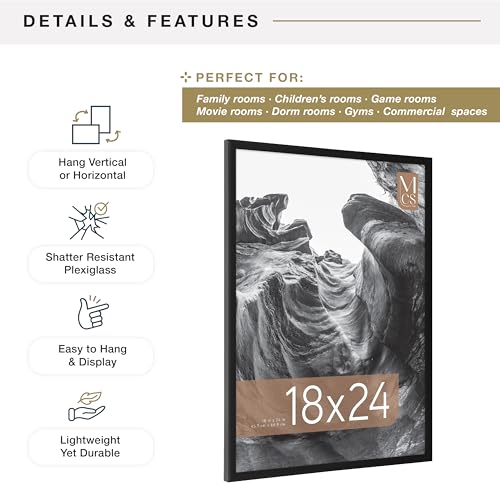 Image of MCS Everline Poster Frame, 18x24, Black | Everline Collection Poster Frame For Photos & Art Prints, Hangs Vertical Or Horizontal, 18x24 Inch, Black Finish, 1-Pack