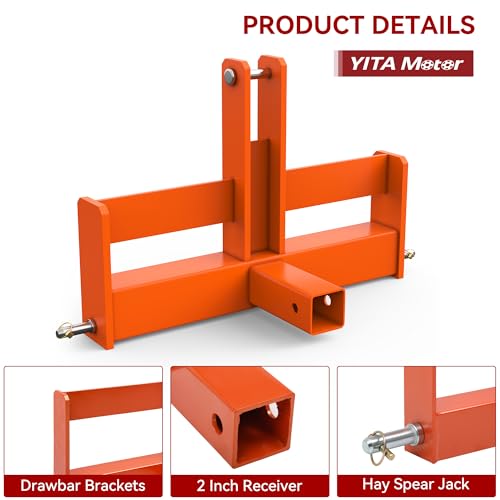 Image of YITAMOTOR 3 Point Quick Hitch with 2 inch Receiver for Category 1, 3 Pt Tractor Trailer Hitch Drawbar Adapter Attachments with Suitcase Weight Brackets