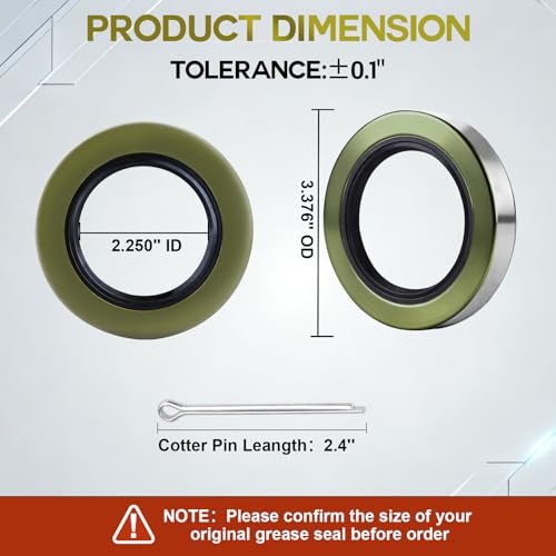 Image of 4Pack 2.250 inch ID x 3.376 inch OD Double Lip Grease Seal with 4 Cotter Pins for 5200-7000LB Trailer Wheel Hub Axles D42, Replace Trailer RV Dexter 10-36(010-036-00) Texcom 22333TB National 452920 /482920.