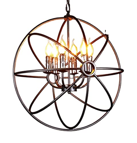Suspension industrielle noire vintage et grand lustre rétro chic 6 lampes pour décoration maison