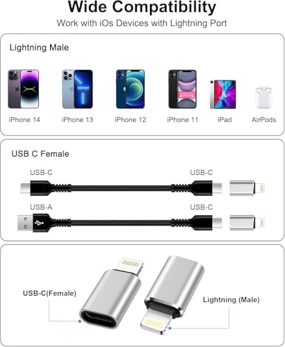Image of c Type to Lightning Adapter (2 Pack USB-C to Lightning Cable Adapter, Type-C to 8 Pin Male PD Fast Charging Data Sync Connector for Phone 14 13 12 11 x xr Air Pods iOS Devices