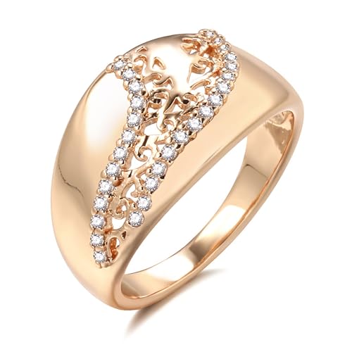 Bague large creuse plaqué or rose 585 avec double rangée de zircones