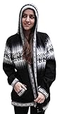 Little Llamas Hooded Alpaca Wool Knitted Jacket Hoodie Sweater (Large, Black)
