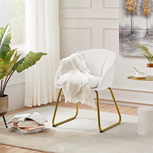 Yaheetech Modern Velvet Armchair, Flower Shaped Makeup Chair Vanity Chair With Golden Metal Legs For Living Room/Makeup Room/Bedroom/Home Office/Kitchen, White #TOP2