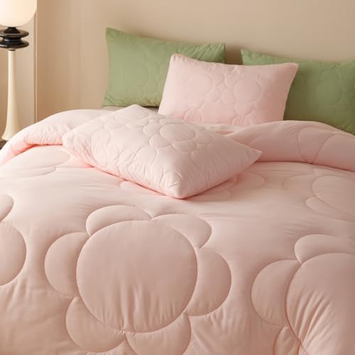 Image of KAREVER Pink Flower Comforter Full Pink Sunflower Print Bed Full Comforter Set 3 Pieces Dark Pink Floral Comforter Set for Boys Girls Teens Bedroom Decor All Season Hotel Quality Comforter Set