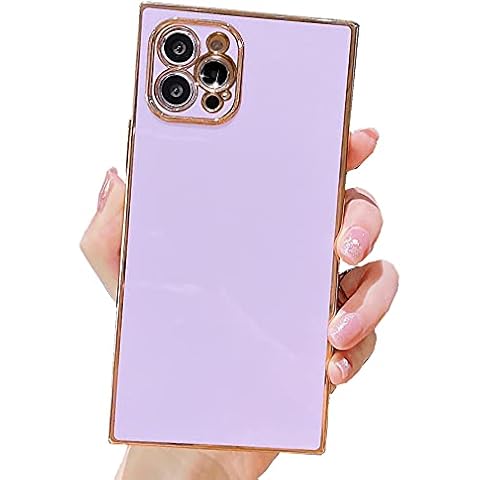 Compatible with iPhone 12 Pro Max Square Case for Women,Glitter Aesthetics Plating Case,Camera Lens Protection & Shockproof Edge Bumper Full Body TPU Cover Case [6.7 inch] (Purple) Cover