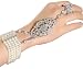 Zking Art Deco Movie Inspired Flower Pattern Simulated Pearl Bracelet Adjustable Ring Set (D-silver)