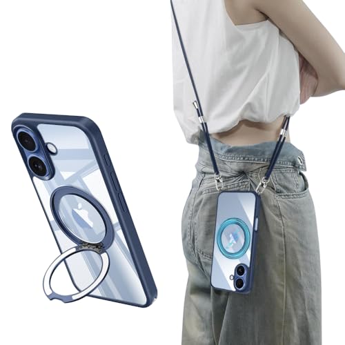 iPhone 17 用 ケース クリア MagSafe対応 360度回転スタンド マグネット搭載 ワイアレス充電対応 iPhone17 カバー ショルダー ネック ストラップ付き 長さ調整可能 アイフォン17 ケース 耐衝撃 スマホケース 多機能 シリコン