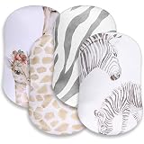 4 Pcs Baby Bassinet Sheets Soft Fitted for Baby Boys Girls Soft Cotton Animals Bassinet Sheet Cover
