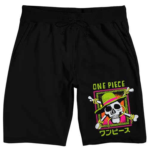 Bioworld One Piece Live Action Straw Hat Skull & Crossbones Picture Frame Men's Black Sleep Pajama Shorts