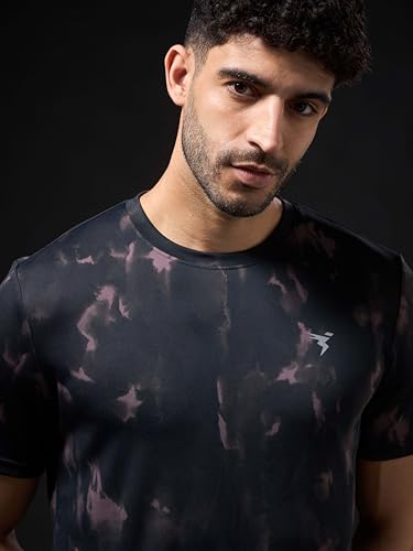 Image of TECHNOSPORT Men's 100% Polyester Regular Fit Half Sleeve Printed Crew Neck T-Shirt with Techno Dry, Anti Microbial Properties for Gym, Workout and Regular Use