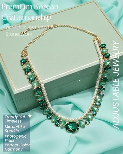Image of Mansiyaorange Statement AD CZ American Diamond Cubic Zerconia Pearl Necklace Set | Gold Plated Chunky Fashion Jewelry for Women & Girls