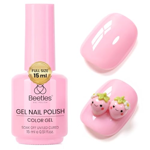 Image of Beetles Pink Gel Polish - Strawberry Cream 15ML /0.51Fl Oz, Light Pink Gel Nail Polish, Color-Matched Bottle, Soak-Off UV LED, Long-Lasting Holiday & Summer Nails Art for DIY Beginners & Salon Pros