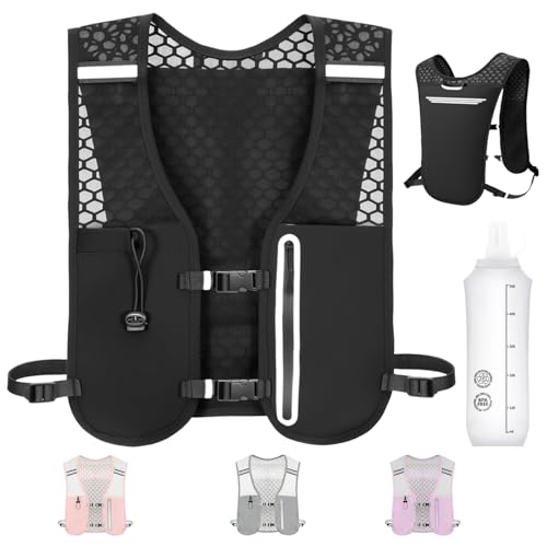 Katroiy Running Hydration Vest, Adjustable Chest Straps Running Vest for Women Men with 500ml Soft Flask, Lightweight Runners Vest Women for Hiking Trail Running Cycling Race Marathon(Black)