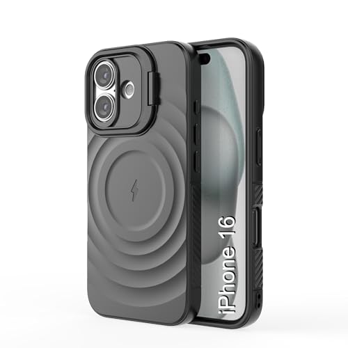 Image of LuxuryKase Shockproof Case for iPhone 16 | Ripple Pattern | Camera Protection | Inner Velvet Fabric Lining | Protective Cover with Enhanced Grip & Wireless Charging Support - Black