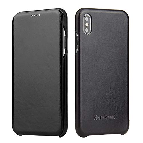 HICYCT Funda iPhone XR, Estilosa Funda Hecha de Auténtica Piel de Cuero[Anti caída, Anti arañazos, a Prueba de Golpes]para iPhone XS MAS.(Negro)