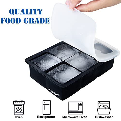 2 Pack Large Ice Cube Tray, Silicone Ice Cube Tray With Lid 6 Cavities Reusable & Flexible Designed Bpa Free 2 Inch Ice Cube Mold Maker For Whiskey, Cocktail, Juice (Black) #TOP4