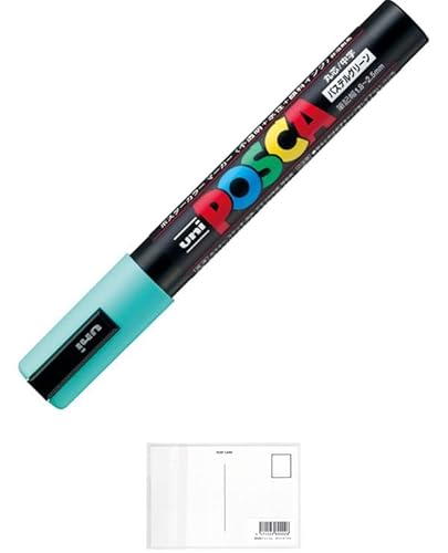 三菱鉛筆 水性顔料マーカー ポスカ PC-5M.P.6 中字 Pグリーン 【3セット】 + 画材屋ドットコム ポストカードA