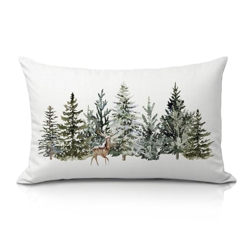IAFQWDS Winter Tree Forest Decor Pillow Cover 12x20, Christmas Bedroom