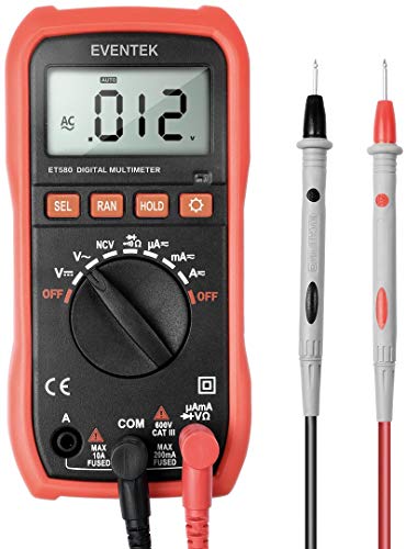 eventek Digital Multimeter, LCD Auto Ranging Multi Meter, Portable Tester Meter Electronic Measuring Instrument Audible Continuity Teste (ET580 Digital Multimeter)