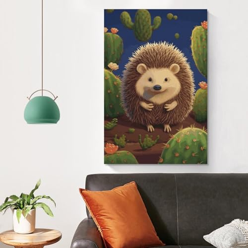 Toile hérisson et cactus art mural moderne pour décoration de chambre et maison