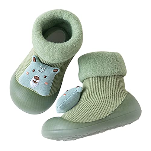 Children Anti Slip Shoes Newborn Baby Girl Cotton Non Slip Floor Socks Baby Boy Rubber Sole Slipper Shoes for Baby (Green, 4 Infant)