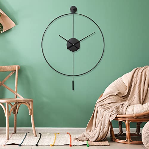 Yisiteone Classical Large Decorative Wall Clock With Pendulum, Modern Non-Ticking Silent Metal Wall Clocks For Living Room, Bedroom, Study, Office, 23.6" (Black) #TOP3