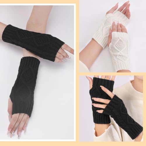 2 Paare Winter Knit armstulpen damen, women arm warmers knit Lange fingerlose handschuhe arm stulpen winter mit Fingerlöchern Winter Accessoires für Frauen Mädchen