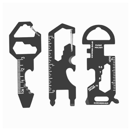 Black Keychain Multi Tool Metal Pocket Gadget 3 Pieces Set for Men Portable No Rust Wrench Ruler Bottle Opener Routine Maintenance (Pack of 3)