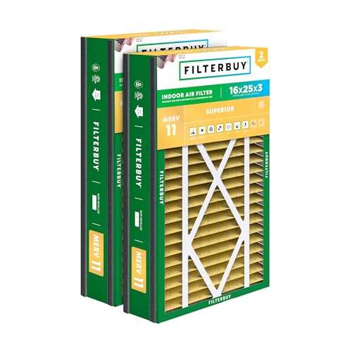 Filterbuy 16x25x3 Air Filter MERV 11 Superior Pet & Allergy Defense (2-Pack) Electrostatic Pleated HVAC AC Furnace Filters for Trion Air Bear Lennox X0581 & More (Actual Size: 15.63 x 24.13 x 3.00)