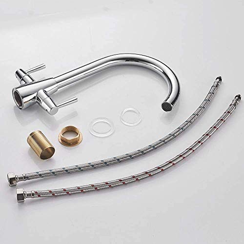 Heable Kitchen Mixer Tap Dual Lever Swivel Spout Chrome Sink Taps with UK Standard Fittings - Image 7