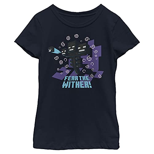 Minecraft Fear The Wither Girl's Solid Crew Tee, Navy Blue, X-Small