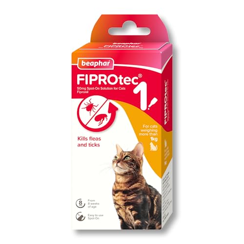 Beaphar - FIPROtec Spot-On Flea & Tick Treatment for Cats - 1 Pipette - Kills Fleas & Ticks - Veterinary Medicine - Easy to Apply Monthly - For Cats & Kittens from 8 Weeks Old, Weighing Over 1kg
