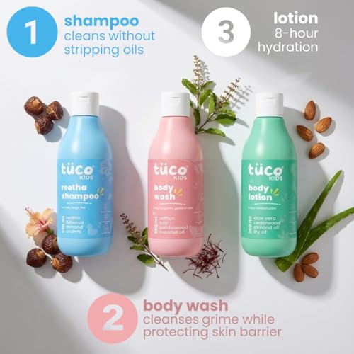 Image of TuCo Kids Mild Body Lotion, Body Wash & Shampoo | Proven Effectiveness - 300ml (Pack Of 3)