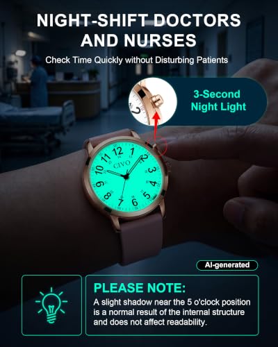 Image of CIVO Night-Light Nurse Watches for Women: Easy-Read Analog Waterproof Watch