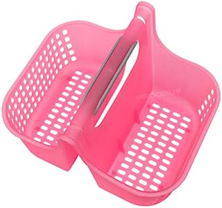 Prodbuy 2 Compartment Pink Plastic Storage Basket with Soft Grip Handle