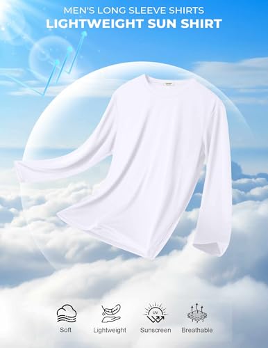COOFANDY Long Sleeve Shirts for Men Moisture Wicking Activewear T-Shirts Workout Running Shirts White